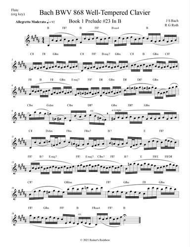 Bach BWV 868 Well-Tempered Clavier Book 1 Prelude 23 As a woodwind study (arr. R G Roth)