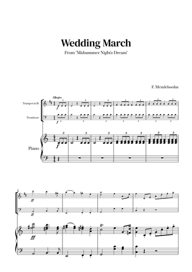 Felix Mendelssohn - Wedding March From Midsummer Night's Dream for Trumpet in Bb, Trombone and Piano (arr. Cadenza Editions)