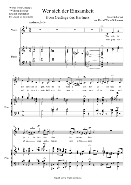 Wer sich der Einsamkeit ergibt (Who gives himself to solitude) for low voice and piano (arr. David Warin Solomons)