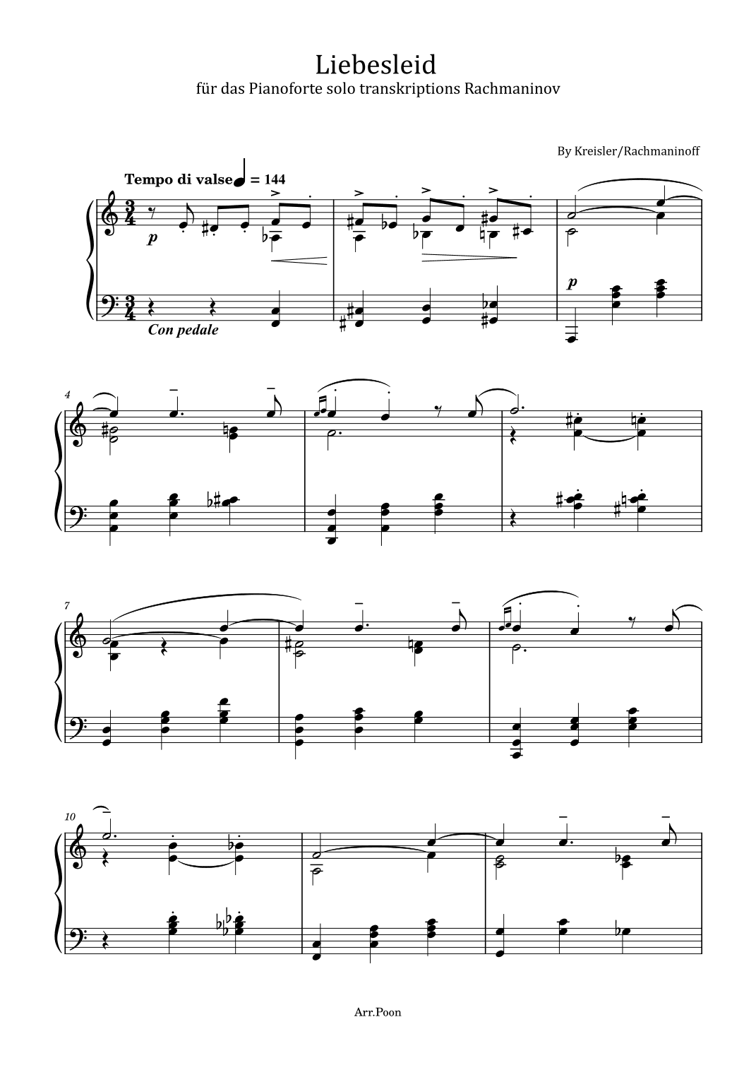 Liebesleid - "Alt-Wiener Tanzweisen" - für das Pianoforte solo transkriptions (arr. poon)