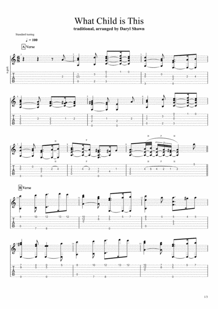 What Child is This (Greensleeves), for solo fingerstyle guitar (arr. Daryl Shawn)