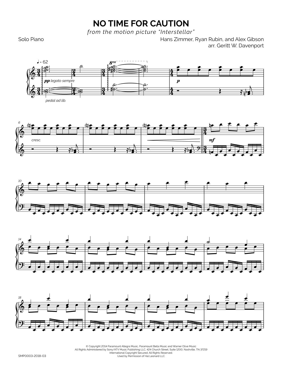 No Time For Caution from the Paramount Pictures film INTERSTELLAR (arr. Geritt W. Davenport)