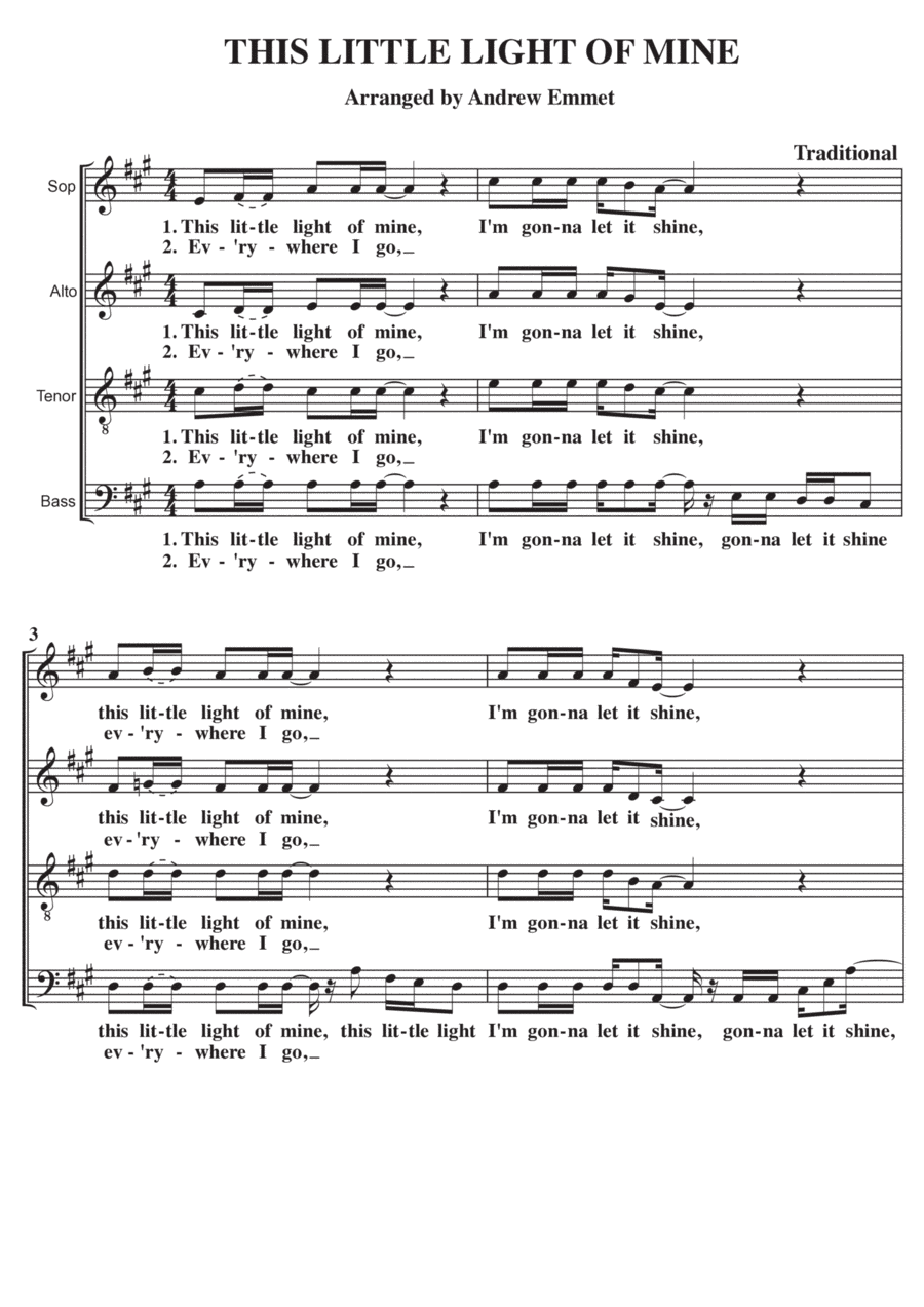This Little Light Of Mine A Cappella SATB (arr. Andrew Emmet)