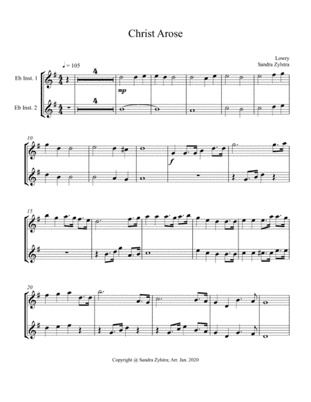 Christ The Lord Is Risen Today (treble Eb instrument duet, parts only) (arr. Sandra Zylstra)