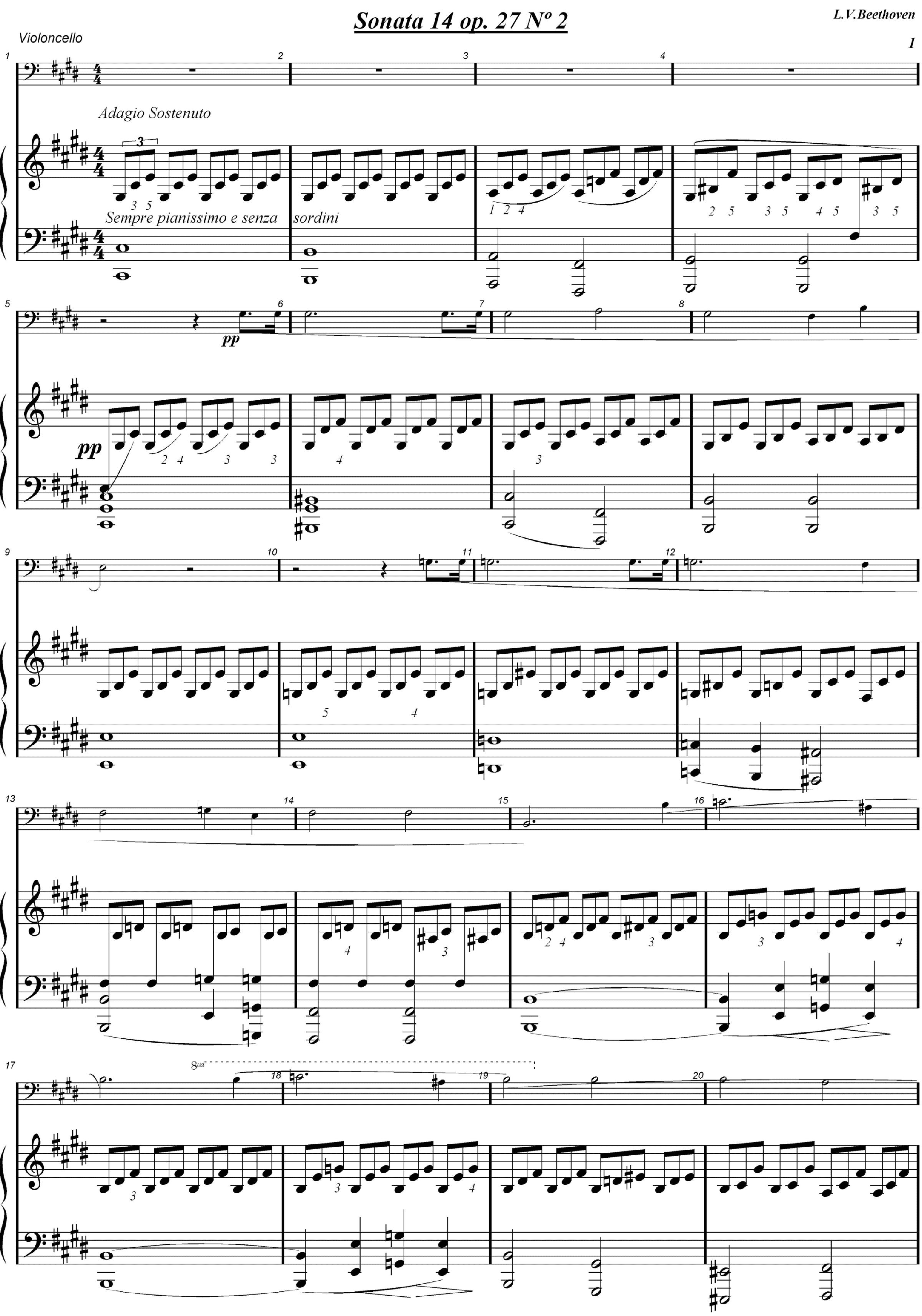 Sonata 14 op 27 Beethoven mov.1º.Version Piano and Cello (arr. juan carlos esteve / Gran Coda)