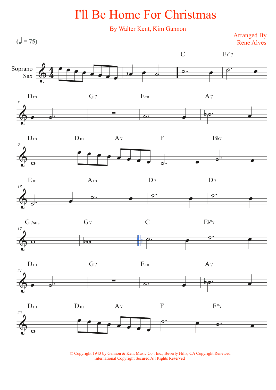 I'll Be Home For Christmas (arr. Rene Alves)
