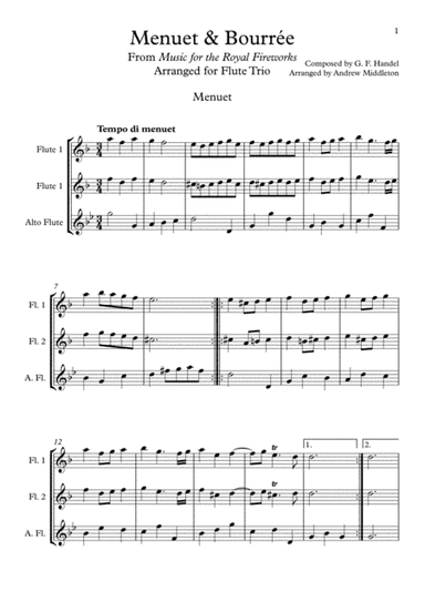 Menuet & Bourree arranged for Flute Trio (arr. Andrew Middleton)