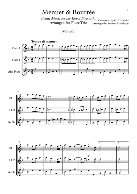 Menuet & Bourree arranged for Flute Trio (arr. Andrew Middleton)