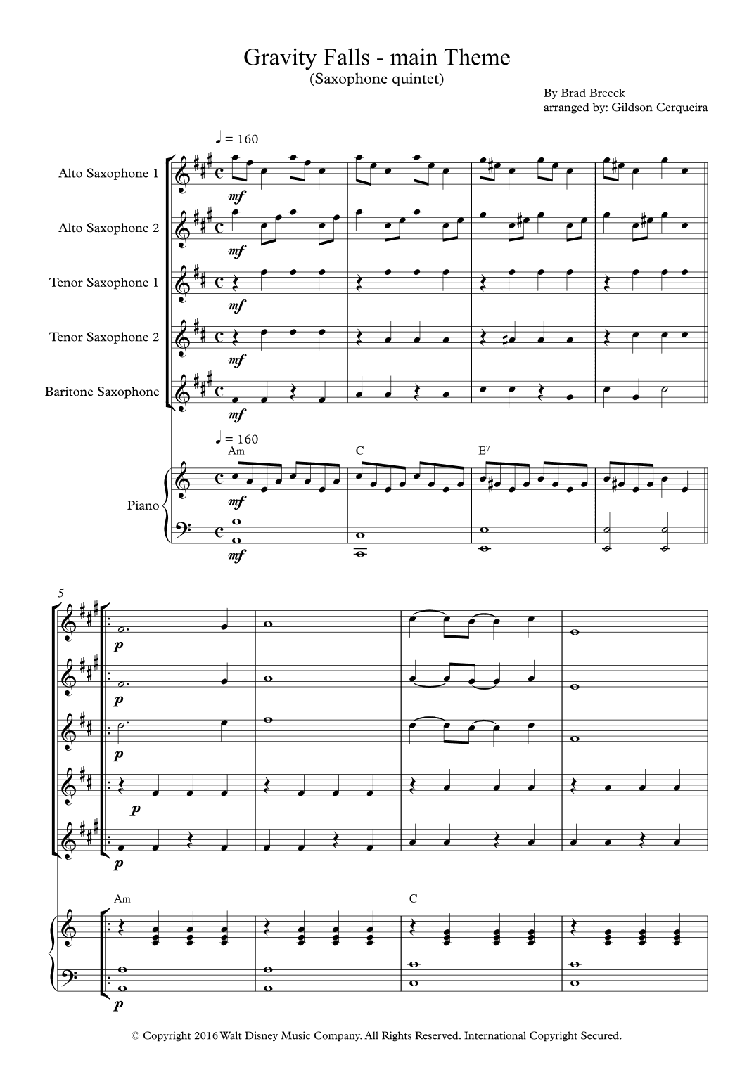 Gravity Falls (main Theme) (arr. Gildson Cerqueira)