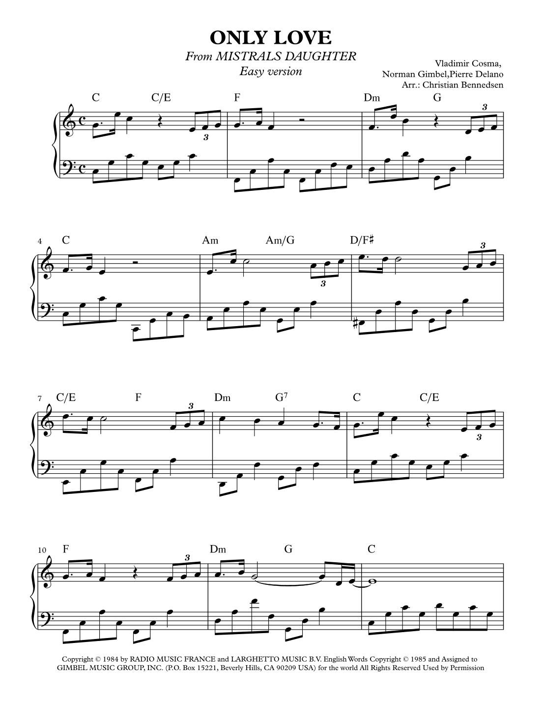 Only Love (l'amour En Heritage) (arr. Christian Bennedsen)