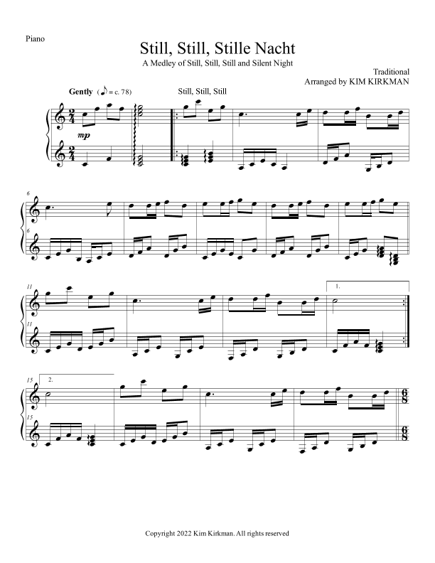 Still, Still, Stille Nacht - medley of Still, Still, Still and Silent Night (no black note required) (arr. Kim Kirkman)