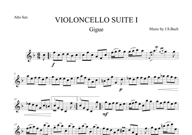 Gigue from Violoncello Suite I by J.S.Bach for Alto Saxophone (arr. The Sheet Music Library)