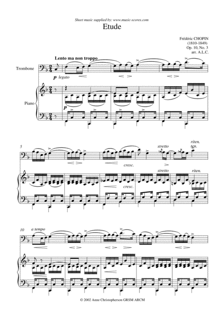 Op10 No.3 Etude - Trombone and Piano (arr. Anne L Christopherson GRSM ARCM)