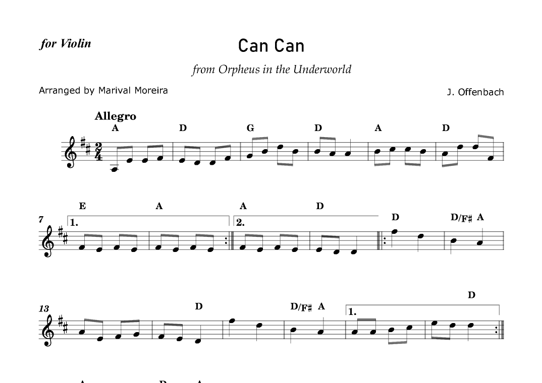 Can Can - J. Offenbach - Violin solo (with chords) (arr. Marival Moreira)