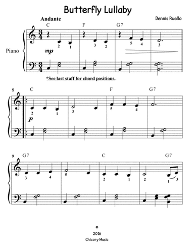 Butterfly Lullaby (big note) - Piano Solo - Easy/Beginner