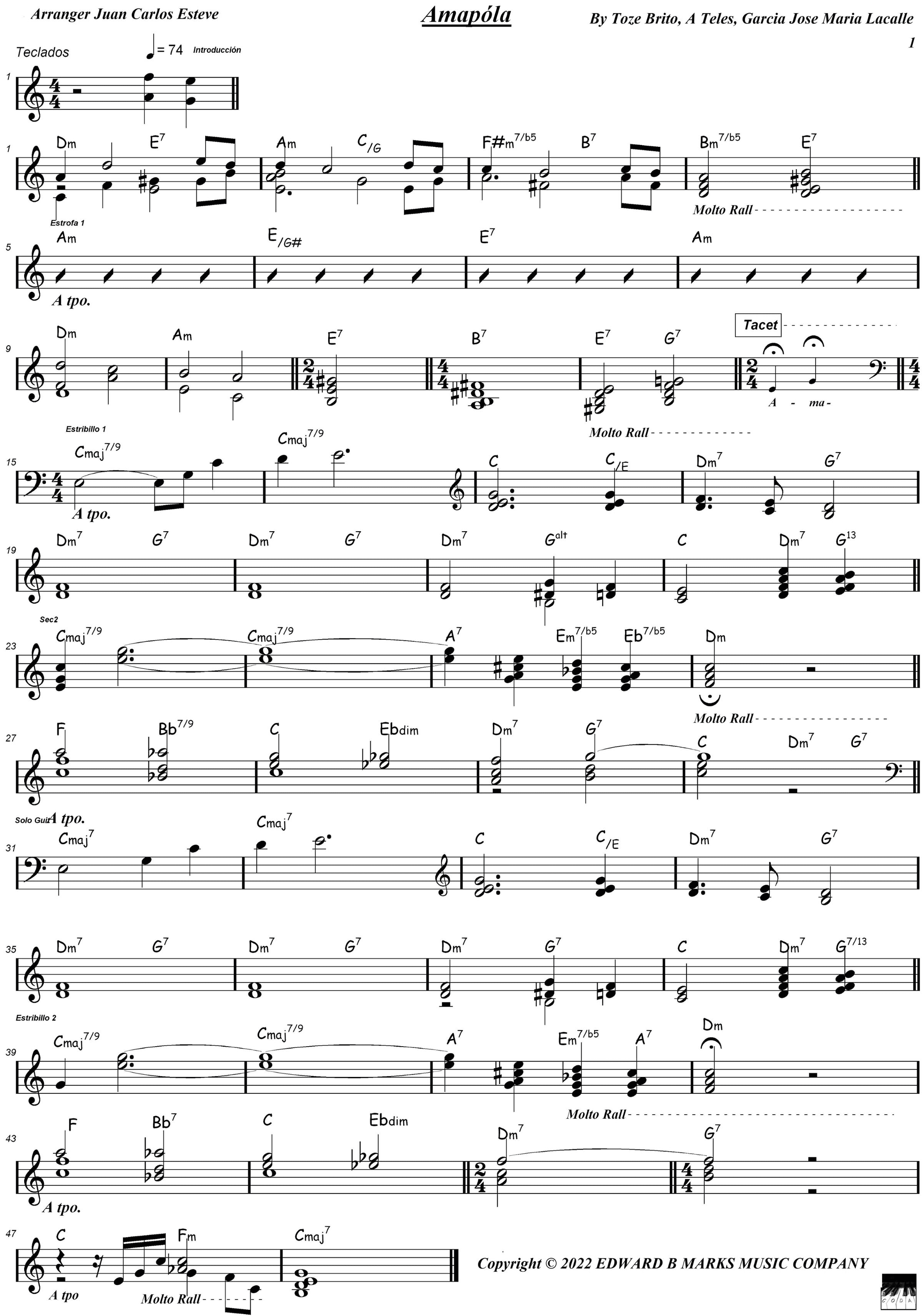 Amapola      (portuguese Version) (arr. juan carlos esteve / Gran Coda)