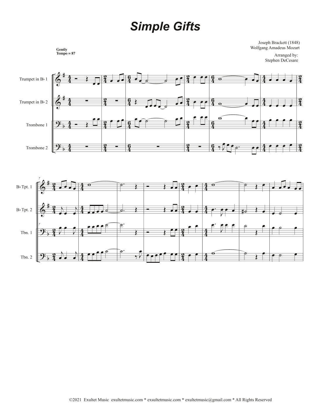 Simple Gifts (Brass Quartet and Piano - Alternate Version) (arr. Stephen DeCesare)