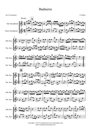 Badinerie – Duet: Alto Tenor Saxophones (arr. Keith Gemmell)