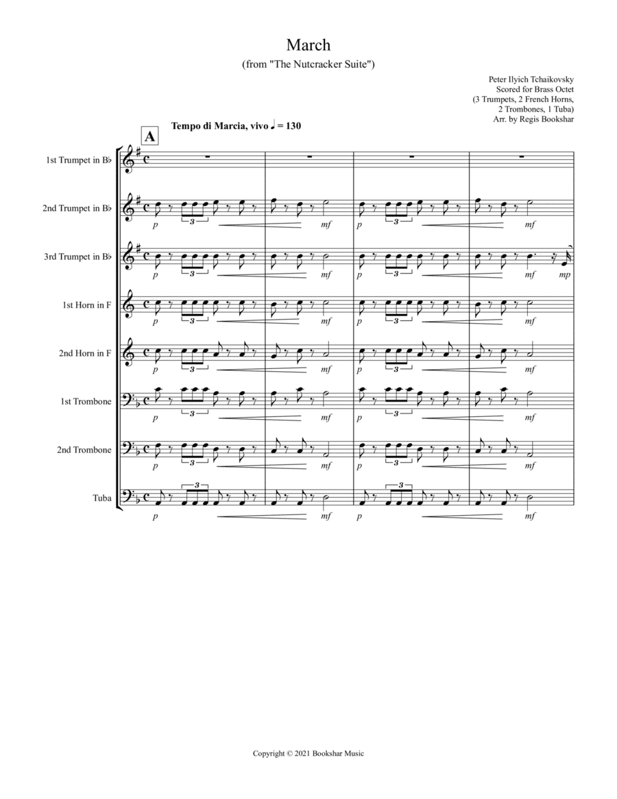 March (from "The Nutcracker Suite") (F) (Brass Octet - 3 Trp, 2 Hrn, 2 Trb, 1 Tuba) (arr. Regis Bookshar)