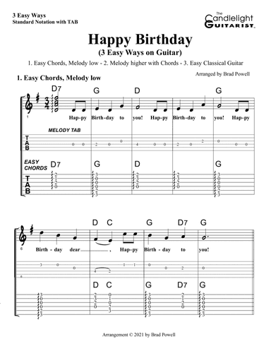 Happy Birthday (3 Easy Ways on Guitar) (arr. Brad Powell (The Candlelight Guitarist))