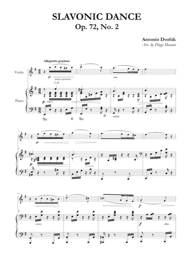 Slavonic Dance Op. 72 No. 2 for Violin and Piano (arr. Diego Marani)