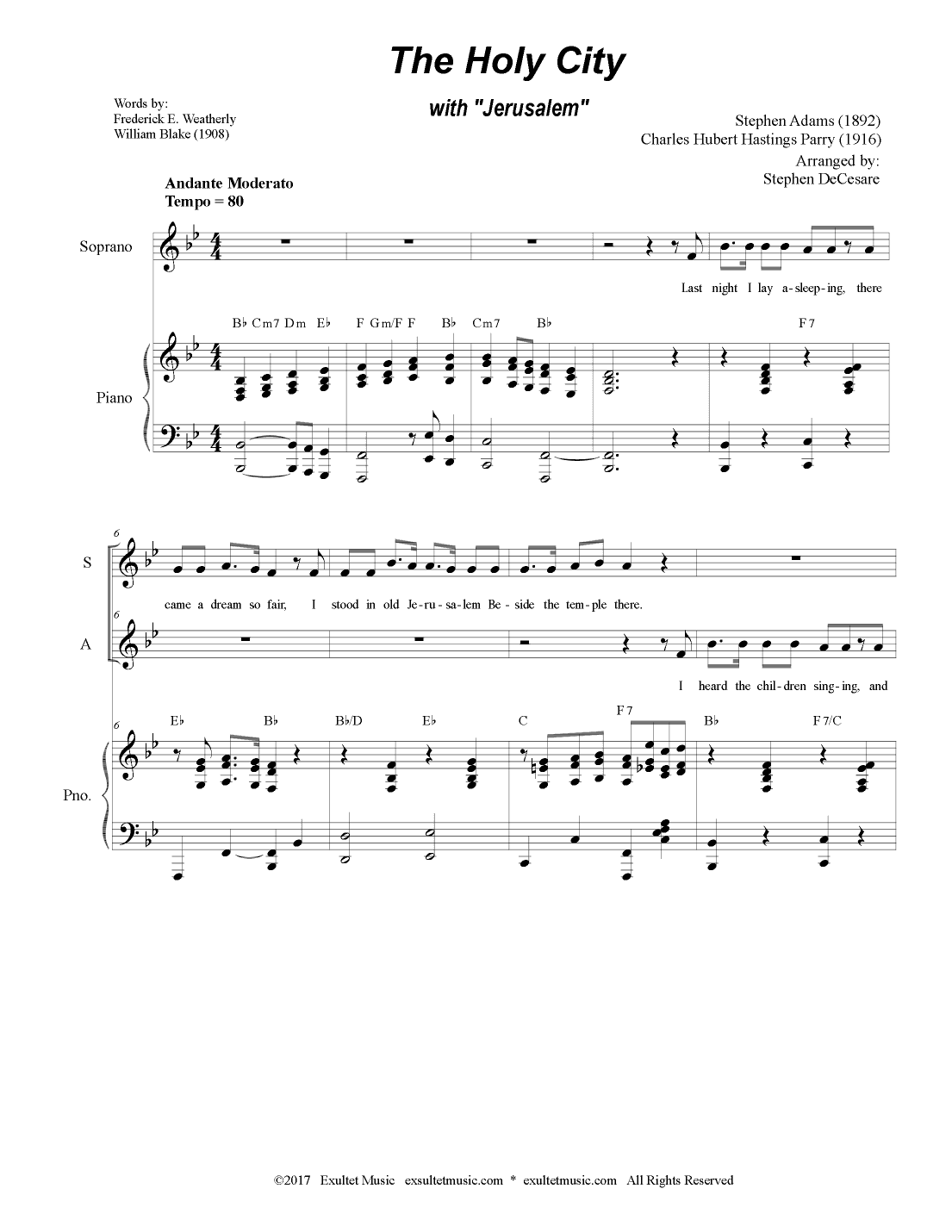 The Holy City (with "Jerusalem") (Duet for Soprano and Alto solo) (arr. Stephen DeCesare)