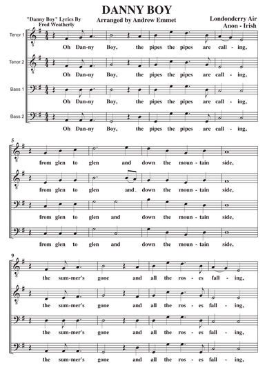 Danny Boy A Cappella TTBB (arr. Andrew Emmet)