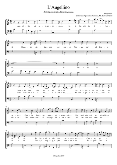 L'Augellino: Augellin di sete acceso (arr. Early Music Scores)