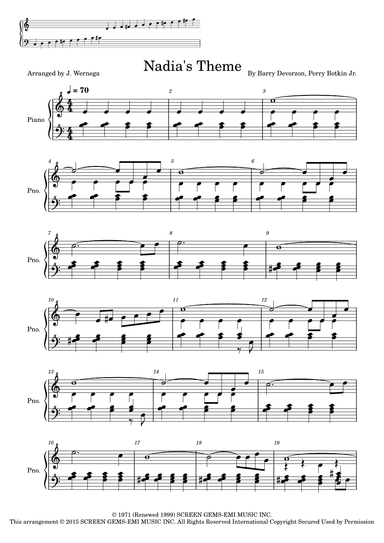 Nadia's Theme - Score Only (arr. John Wernega)