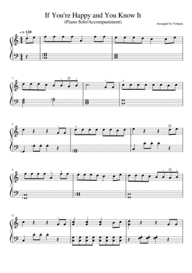 If You're Happy and You know it (Piano solo/accompaniment Royal Grade 1-2) Each song repetition in d (arr. Yohana)