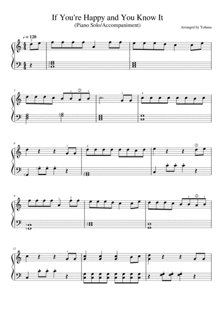 If You're Happy and You know it (Piano solo/accompaniment Royal Grade 1-2) Each song repetition in d (arr. Yohana)