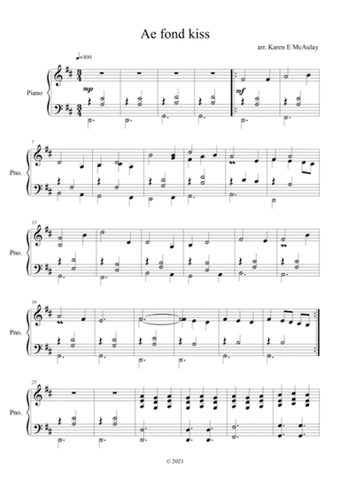 Ae fond kiss - Robert Burns song for piano solo (arr. Karen E McAulay)