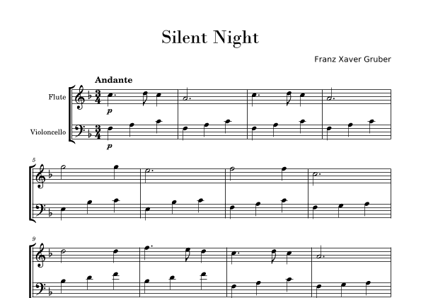 Silent Night (Easy Flute and Cello Duo) (arr. Gisele Sant'Ana)