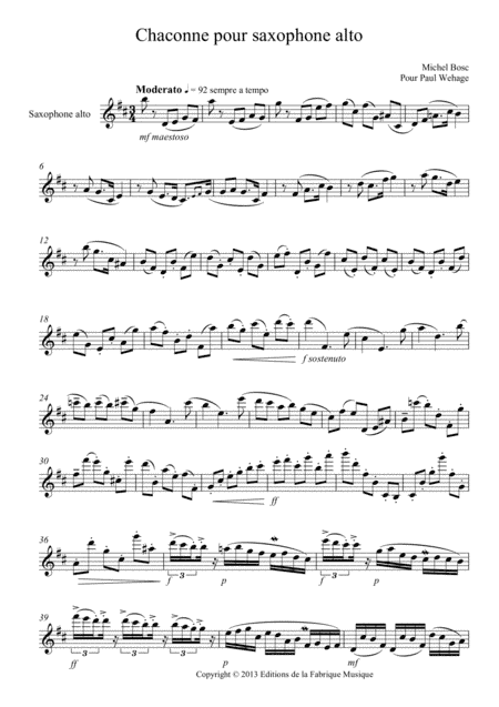 Michel Bosc: Chaconne for solo alto saxophone