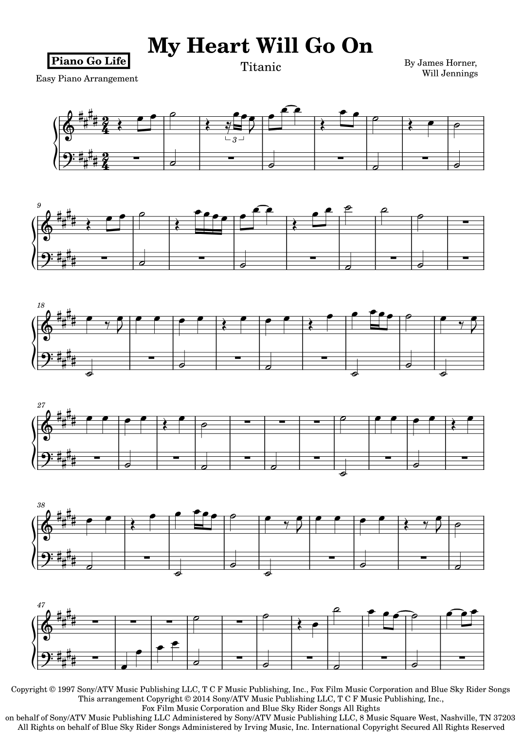 My Heart Will Go On (love Theme From 'titanic') (arr. Piano Go Life)