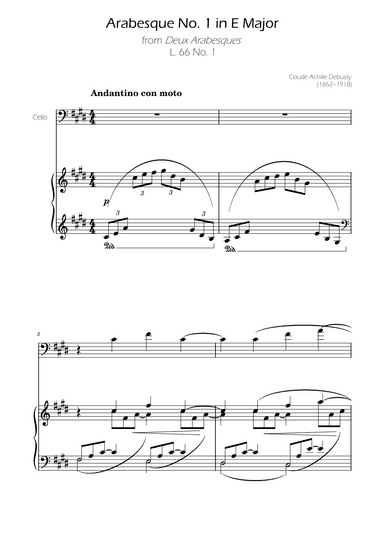 Debussy - Arabesque Nº1 - Cello Solo w/ Piano Accompaniment (arr. Ygor Nunes)