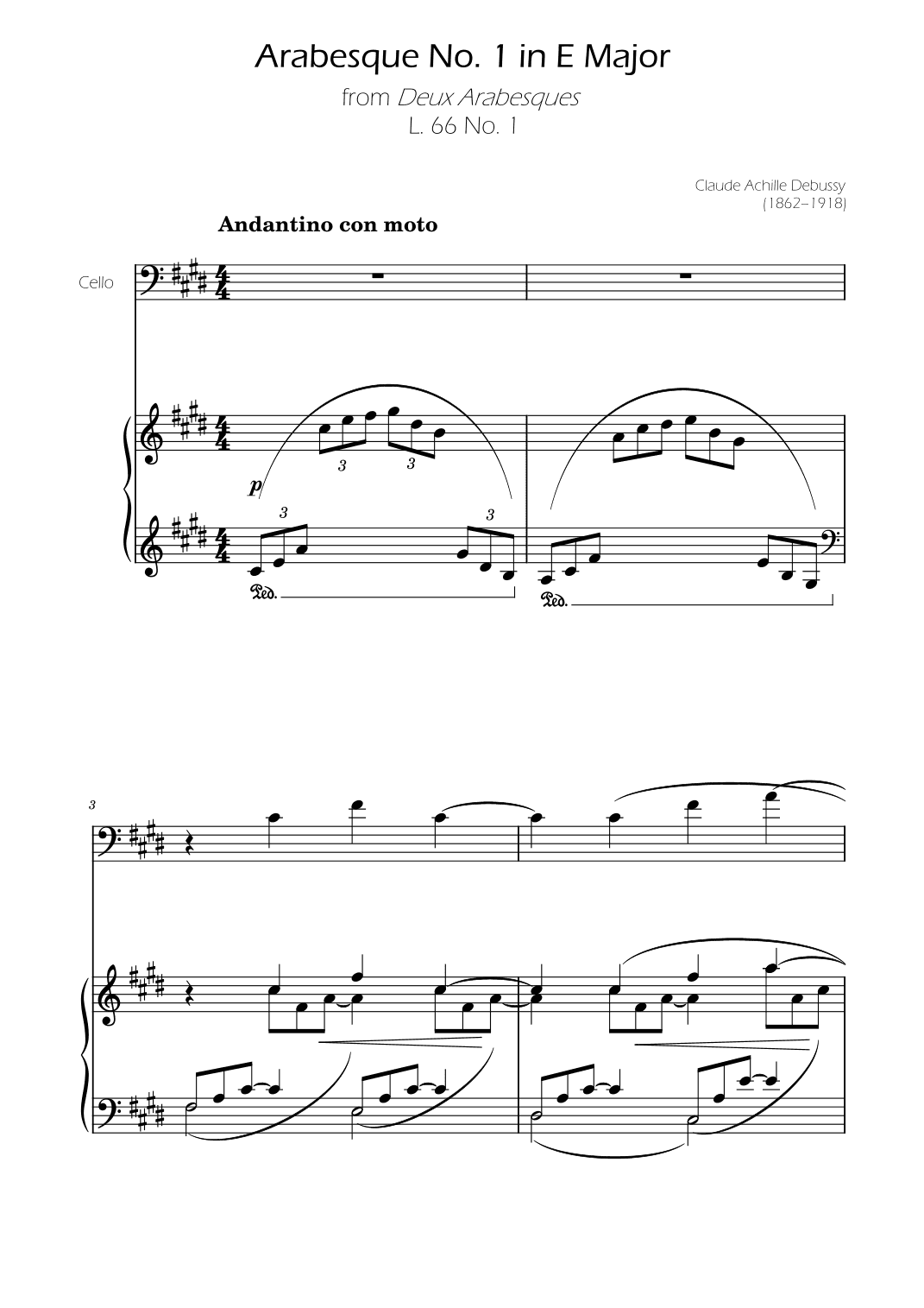Debussy - Arabesque Nº1 - Cello Solo w/ Piano Accompaniment (arr. Ygor Nunes)