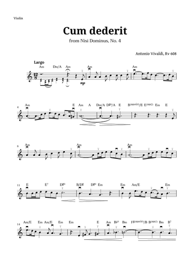 Cum dederit of Vivaldi for Violin and Chords (arr. Langanho)