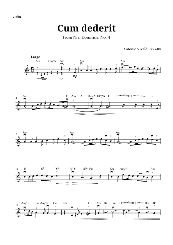 Cum dederit of Vivaldi for Violin and Chords (arr. Langanho)