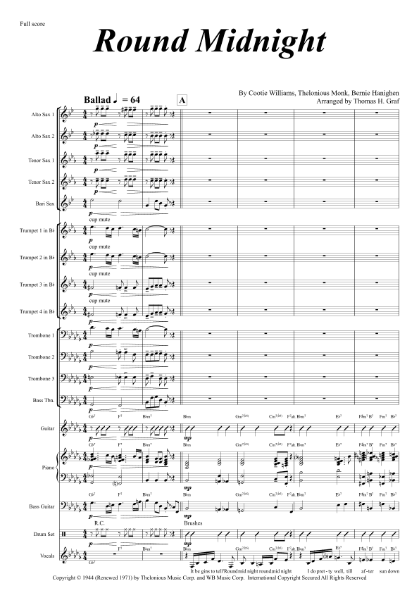'round Midnight - Score Only (arr. Thomas Graf)