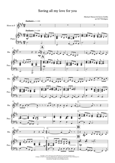 Saving All My Love For You (arr. Kevin P Holdgate)