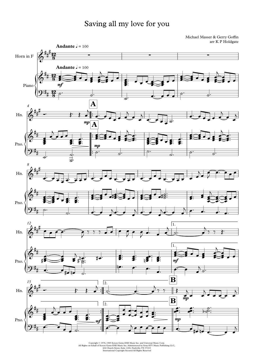 Saving All My Love For You (arr. Kevin P Holdgate)