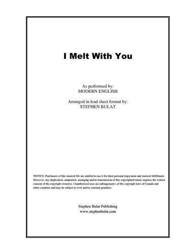 I Melt With You (arr. Stephen Bulat)