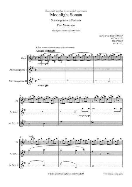 Moonlight Sonata - 1st movement - Flute and 2 Alto Saxophones (arr. Anne L Christopherson GRSM ARCM)
