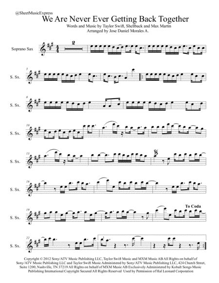 We Are Never Ever Getting Back Together (arr. Jose Daniel Morales A.)