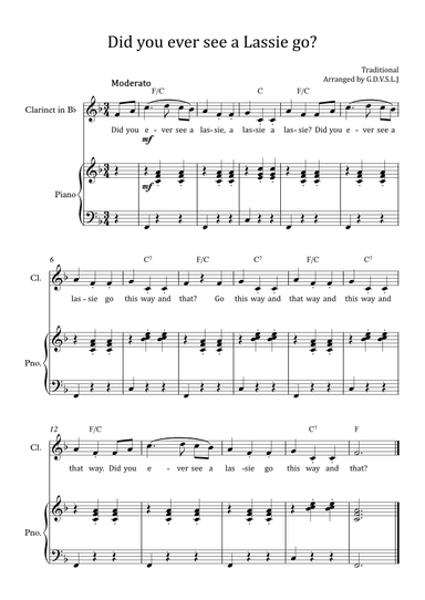Did you ever see Lassie go? - Clarinet Bb + Piano Accompaniment (arr. G.D.V.S.L.J)