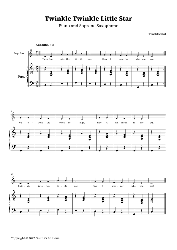 Twinkle Twinkle Little Star (arr. Guima's Editions)