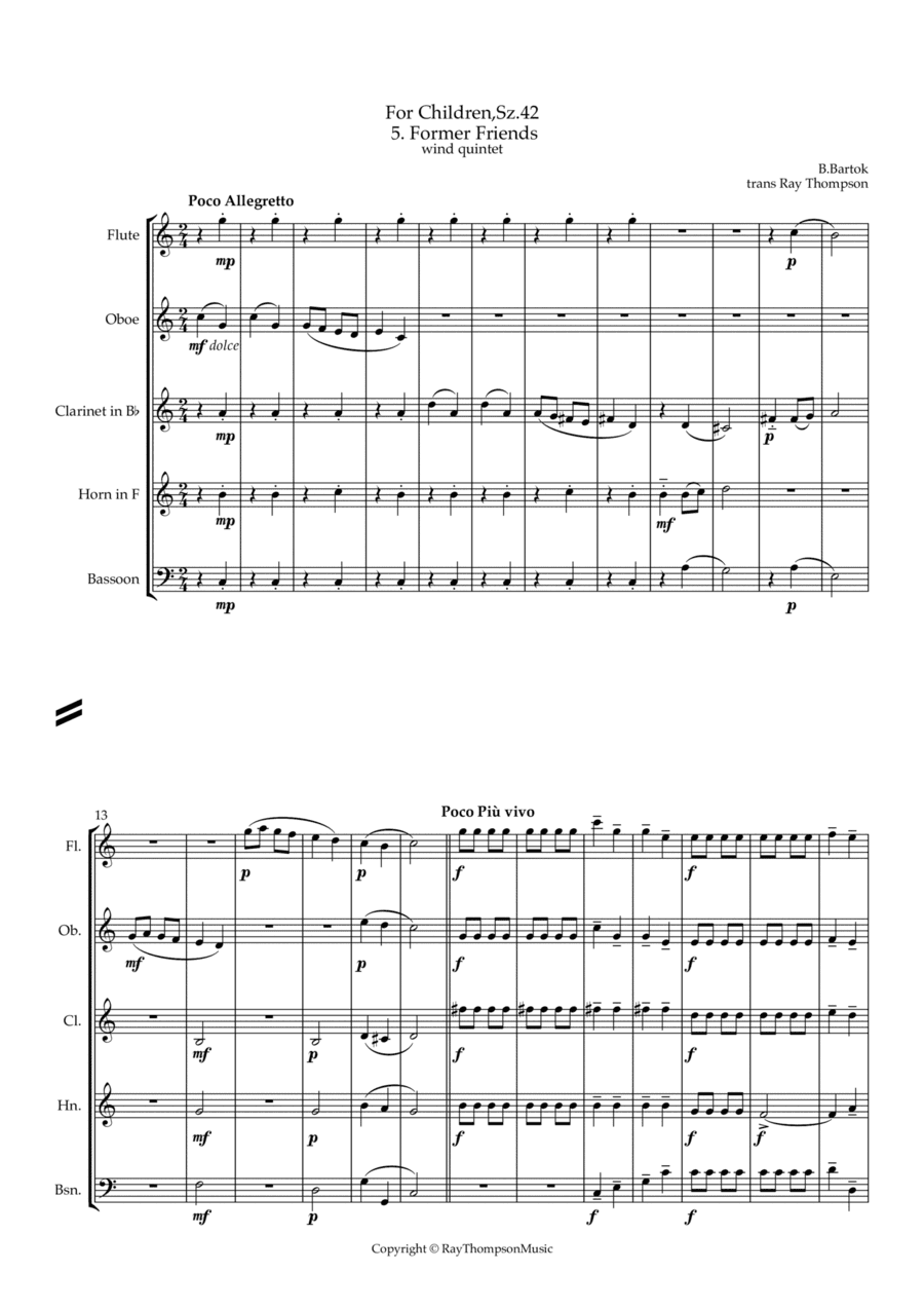 Bartók: For Children, Sz.42 5 Former Friends - wind quintet (arr. Ray Thompson)