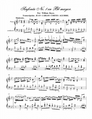 Sinfonía No 1 en Si bemol mayor. Movimiento I por William Boyce para Piano Solo (arr. Juan Carlos Cortés Aguirre)
