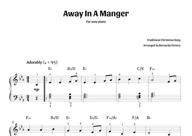 Away In A Manger (easy piano in E? major – with chords) (arr. Bernardo Pereira)